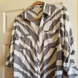 Express Portofino Shirt Button Down Long Sleeve Roll Tab Blouse Size Large